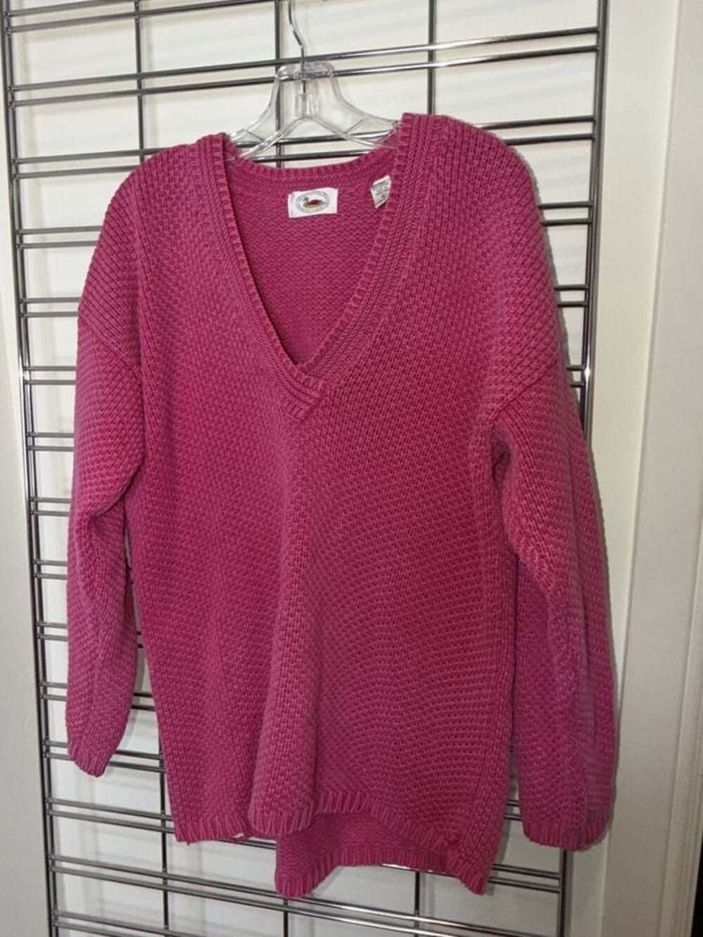 Marsh Landing Women's Pink V-Neck Oversized Knit Sweater